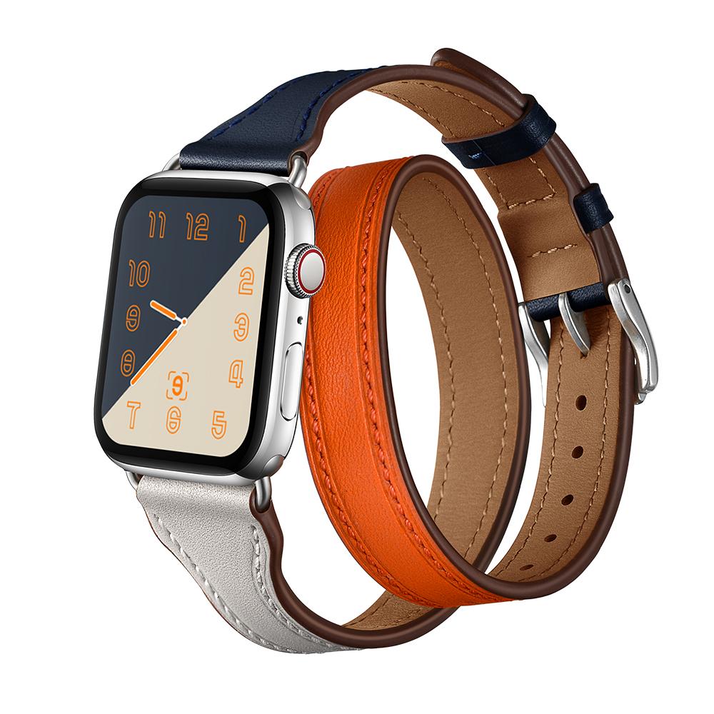 Double Tour For Apple Watch Band 40mm 44mm 38mm 42mm Italy Genuine Leather Watchband Belt Bracelet iWatch Serie 3 4 5 Se 6 Strap