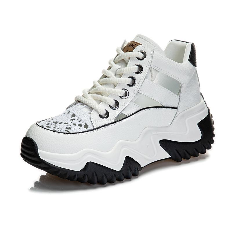Inner height daddy shoes women's new summer breathable leather hollow casual sneakers platform sandals