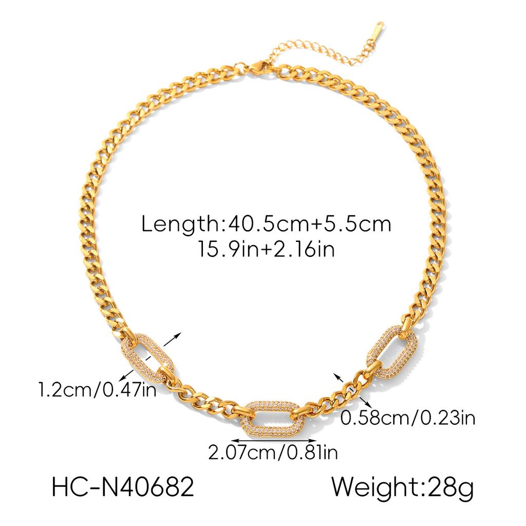 Titanium steel neck chain fully paved with diamond zircons, high-end color-block stainless steel Cuban link necklace