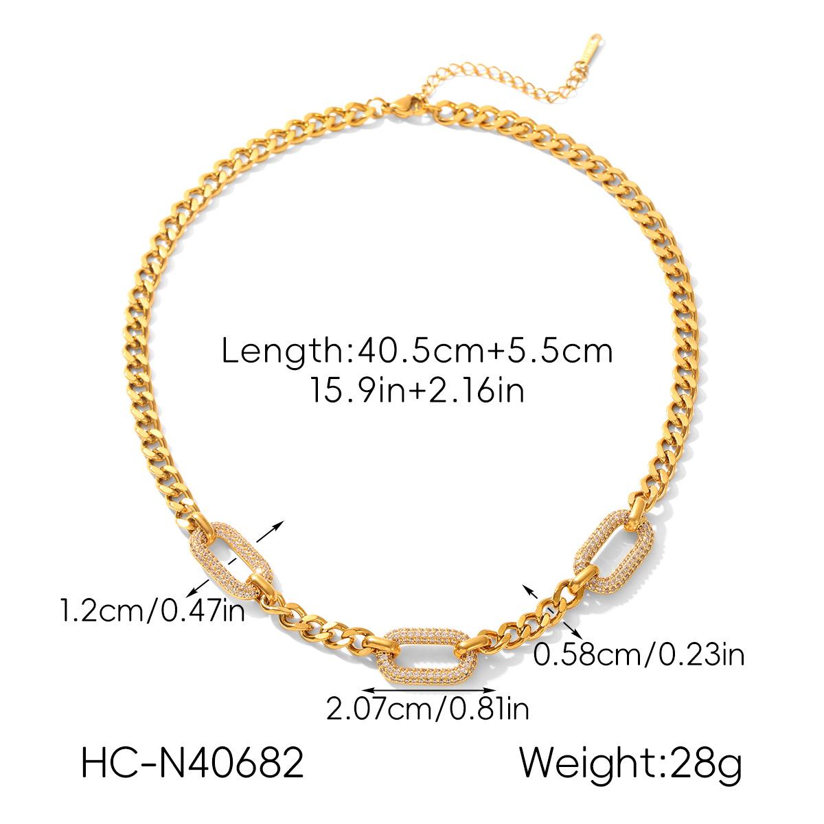 

Titanium steel neck chain fully paved with diamond zircons, high-end color-block stainless steel Cuban link necklace золотой