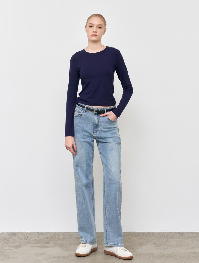 GENERALIDEA Slim Crew Neck Long Sleeve Tee [Navy] / Wbe1L01502