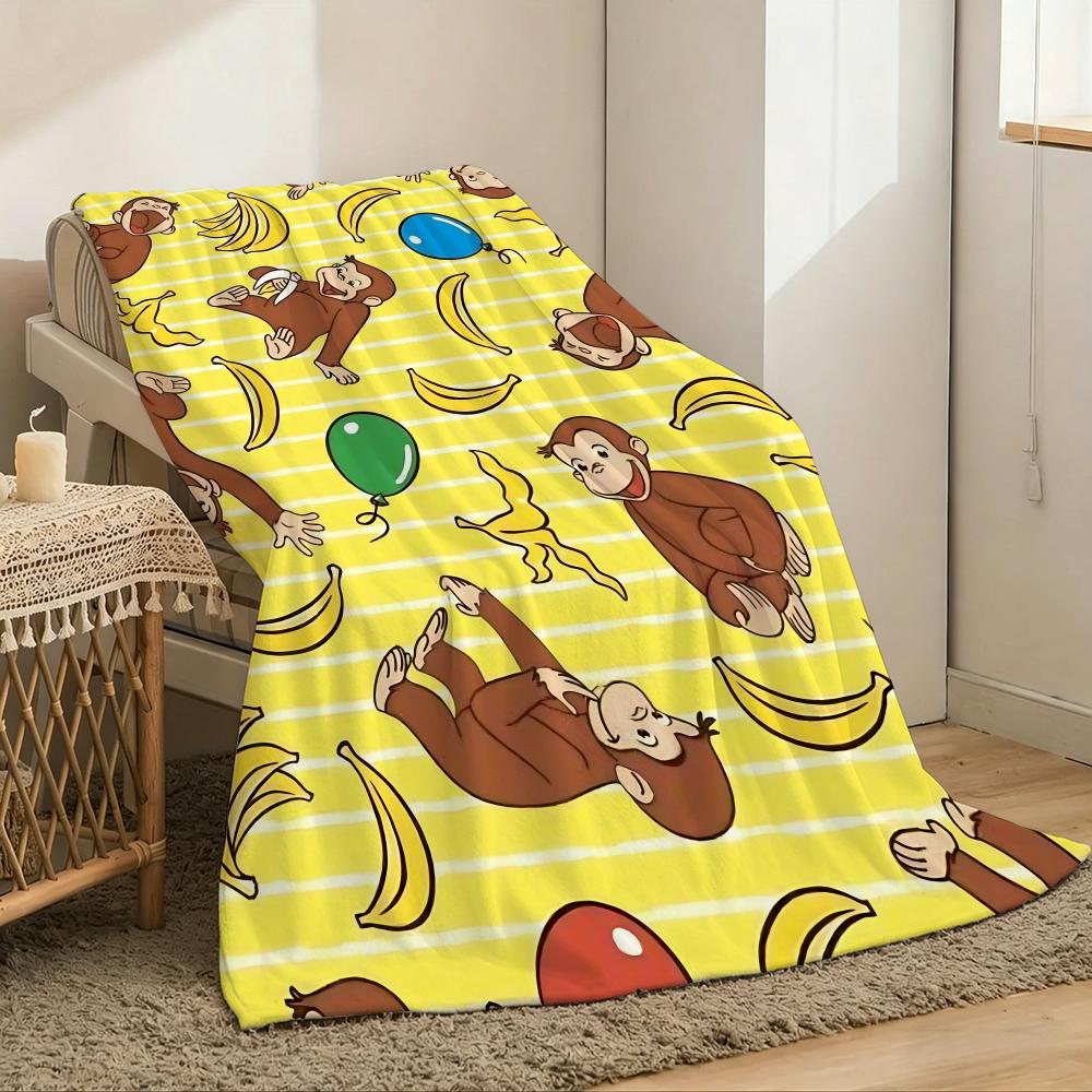 Curious George Throw Lightweight 240g Flannel Blanket Soft Skin-friendly for Summer Cooling