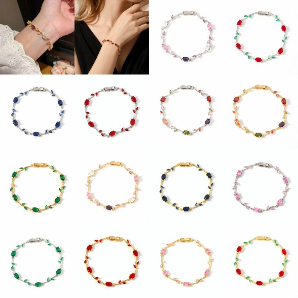 Luxury Sparkling Leaf Chain Gold Silver Color Crystal Sparkling Leaf Bracelets  Jewelry Gift