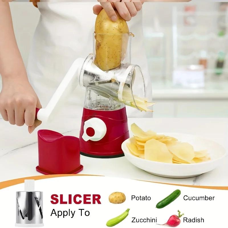 1pc Portable Manual Vegetable Cutter Slicer Multifunctional Round Rotate Mandoline Slicer Potato Cheese Kitchen Gadgets