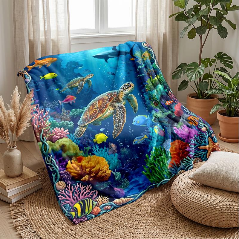 Underwater Coral Reef Scene 3 Theme Blanket Lightweight Warm Flannel Blanket Decorative Throw Blanket for Home Decoration