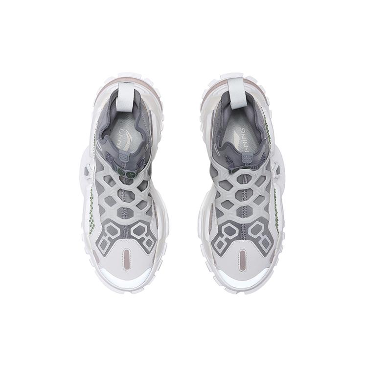 Li Ning Rekindled Comfortable Slip Resistant, Abrasion Resistant, Lightweight Low top Chunky Sneakers Unisex White Gray AGBQ102-1