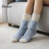 Soft Thickened Thermal Hosiery Long Plush Socks for Women, Warm Coral Fleece Socks, Crew Winter Sleep Anti-static Contrast Color Indoor Cozy