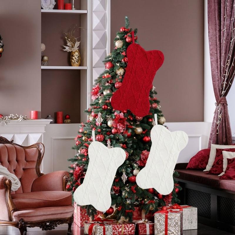Christmas Tree Pendant Large Bone Shaped Knitted Sock for Festives Home Decoration Personalized Hanging Ornament