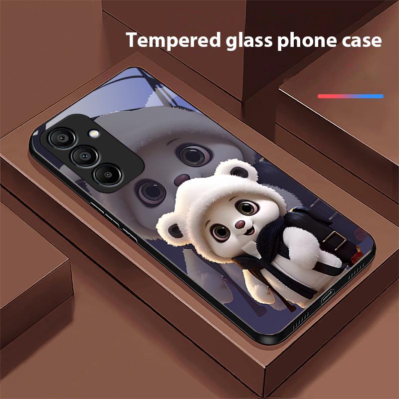 Cute Little Panda White For Samsung Galaxy A15 5G 54 4G 51 50 24 35 90 71 12 51 53 52S 80 22 34 Black Tempered Glass Phone Case
