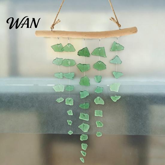 Nautical Wind Chime Sea Glass Chime, Handmade Driftwood Coastal Beach House Hanging for Home Window Decor Colorful