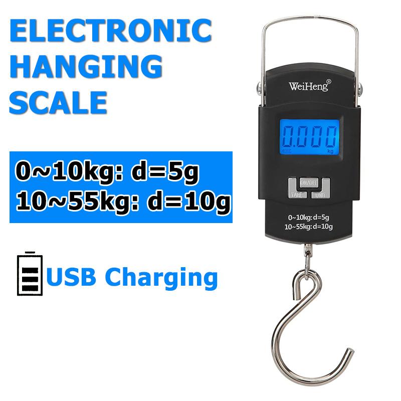 

55kg/10g Portable Electronic Digital Scale Rechargeable Luggage Scale Hanging Hook Double Precision Luggage Weight Balance Scale чёрный