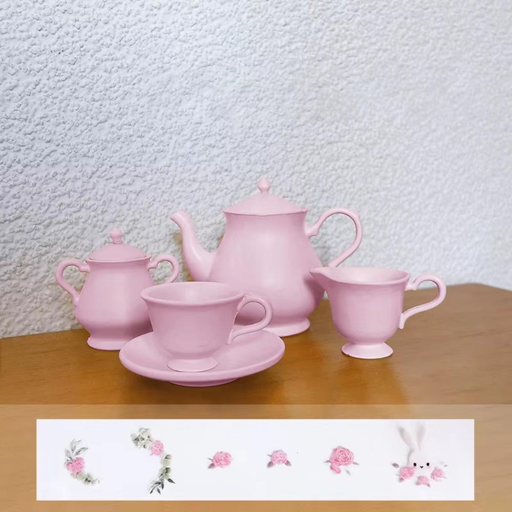 5Pcs/Set Model Miniature Porcelain Tea Cup Set Teapot Miniature Scene Toy  Dollhouse Accessories