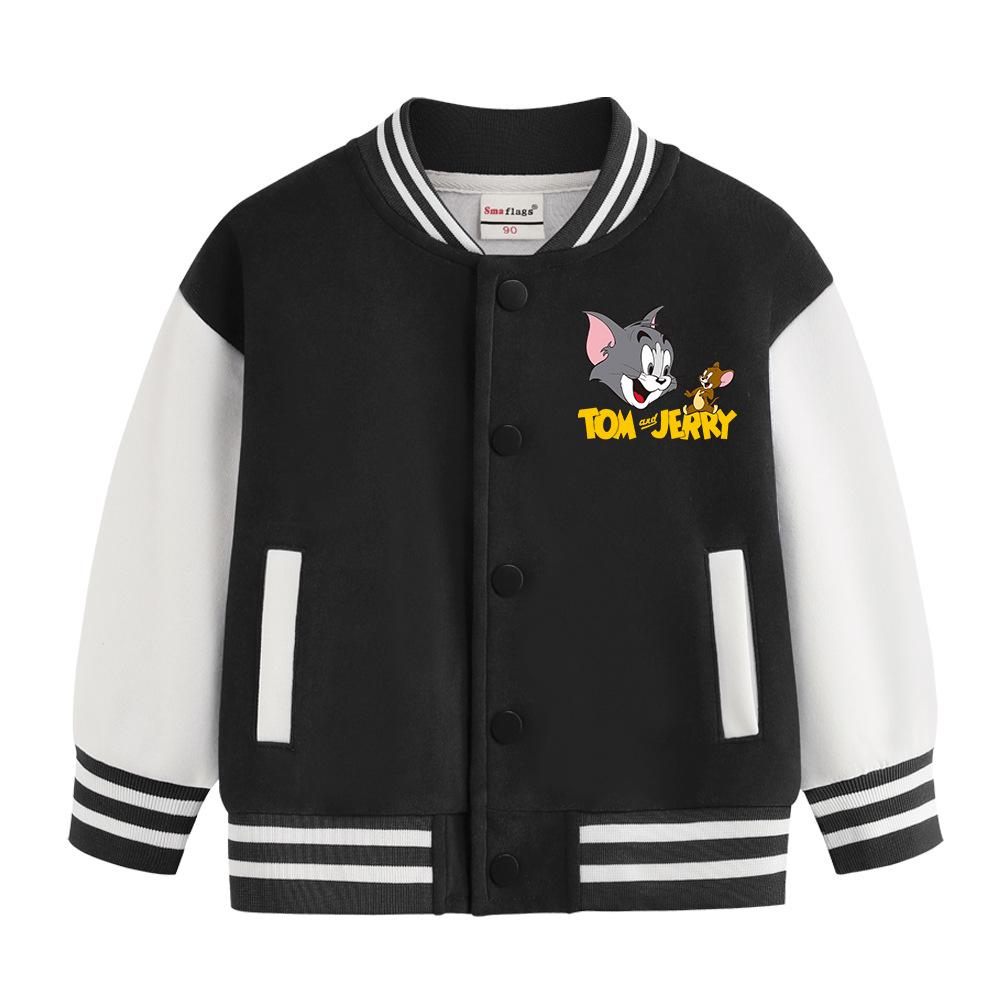 Tom and Jerry Thickened Boys' Baseball Jackets - Velvet Lined, Spring/Autumn Casual Wear