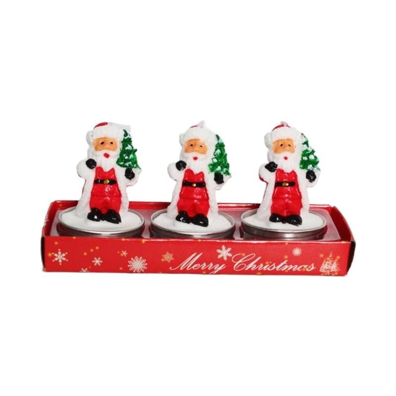 3Pcs Christmas Tealight Candle Handmade Delicate Santa Clauses Santa Hat Candle for Christmas Home Decoration Gifts