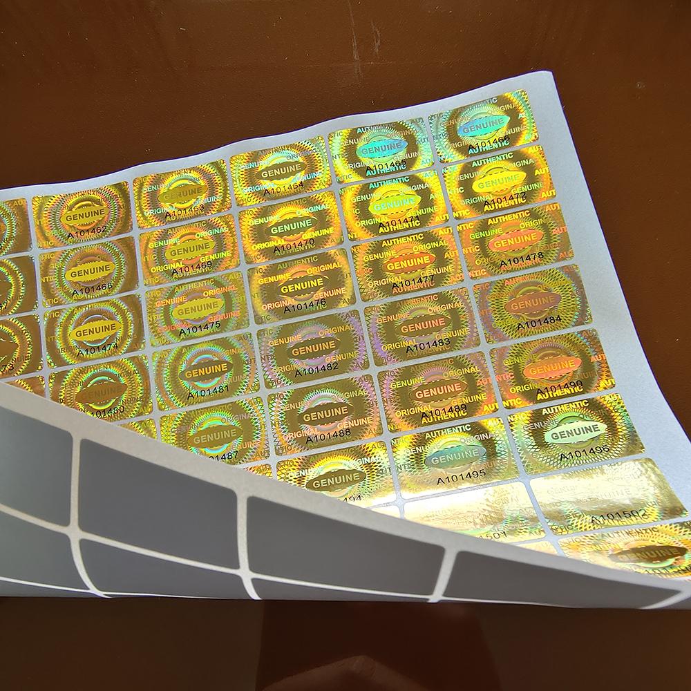 100pcs 25x15mm Gold Hologram GENUINE ORIGINAL Security Seal Tamper Evident Removal Proof Serial Number Laser Printing Sticker