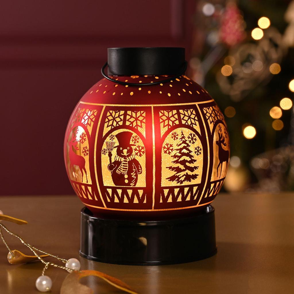 Regal Tidings Glass LED Round Lantern Christmas Windows