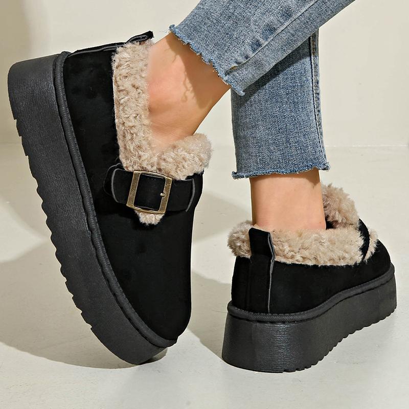 Fashion Buckle Thick Sole Thicken Plush Snow Boots Winter Warm Cotton Padded Shoe Women Plus Size Comfort Non Slip Platform Casual Boots