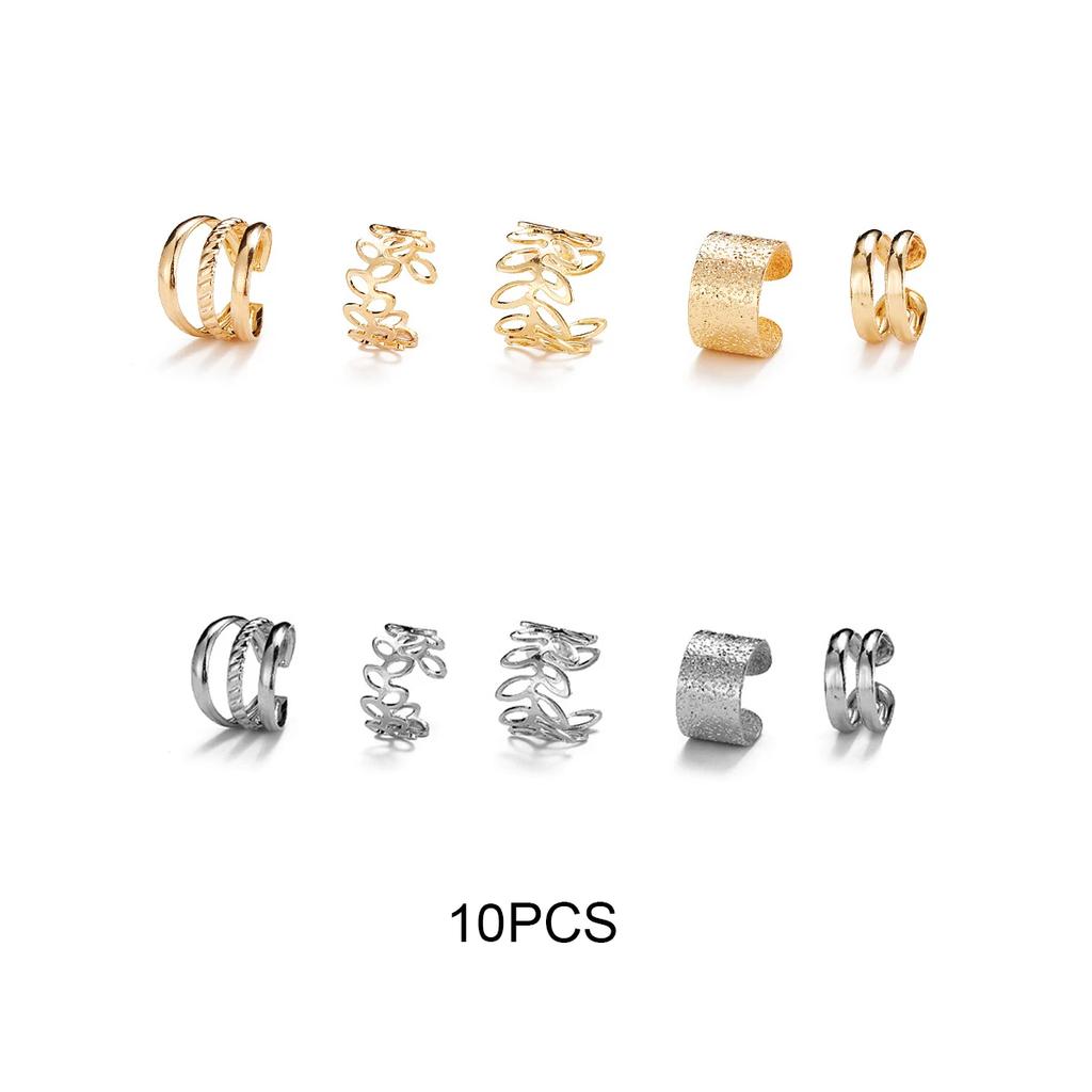 10 Pcs Leaves Clip Earrings for Women Rose Gold Color Creative Simple C Ear Cuff Non-Piercing Ear Clips Set Trend Jewelry Gift
