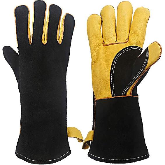 Extreme Heat & Fire Resistant Gloves Leather with Kevlar Stitching,Mitts Perfect for Fireplace, Stove, Oven, Grill, Welding, BBQ, Mig, Pot Holder,