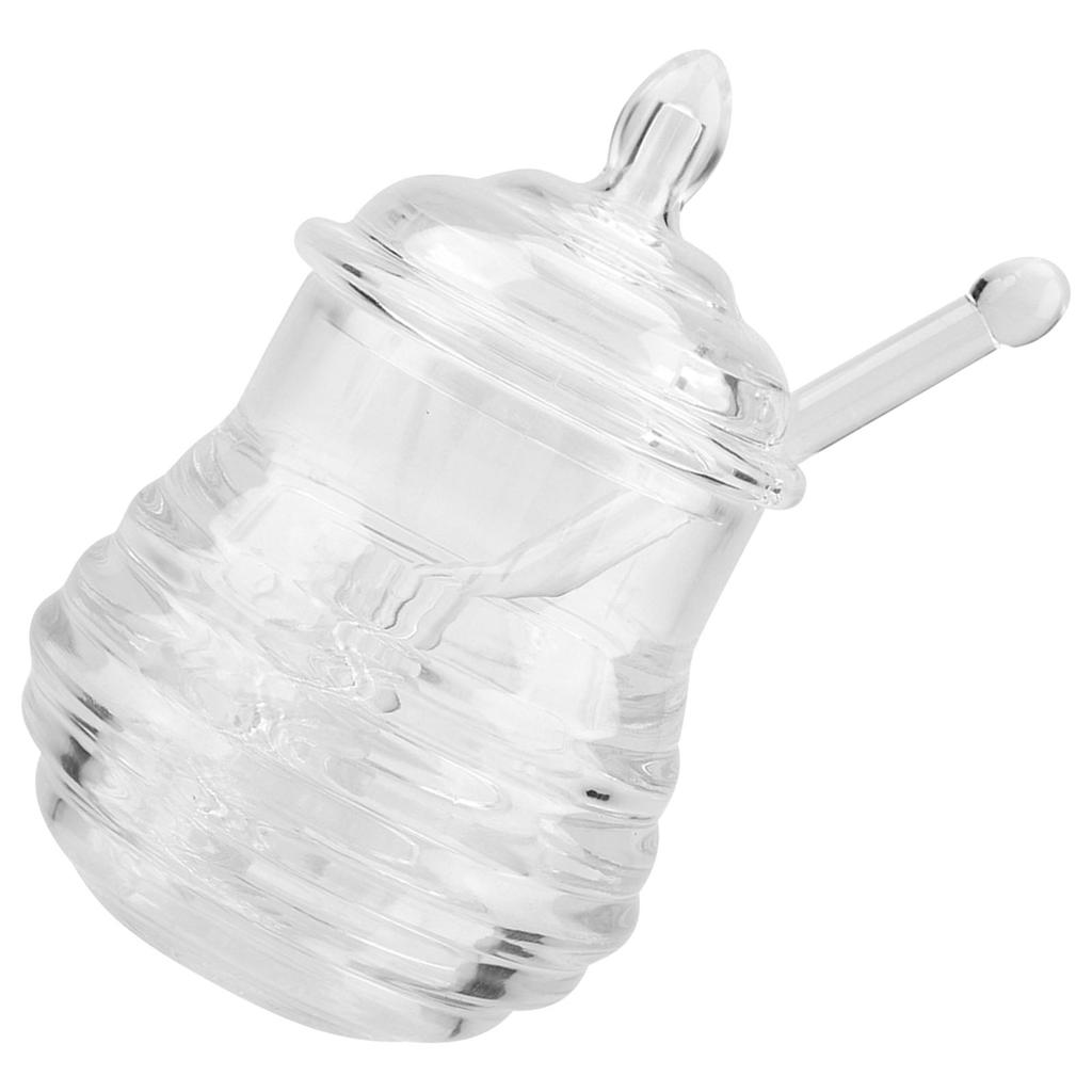 Yinhing 245ml Honey Jar, Transparent Beehive Shaped Honey Jar with Dripper Stick, Beehive Design Pot for Storing and Dispensing Honey