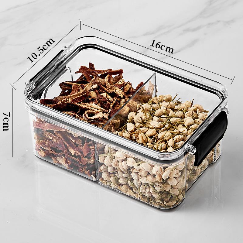 Floral Tea Box: Airtight 460ml Plastic Container with Four Compartments for Fresh, Food-Grade Storage.