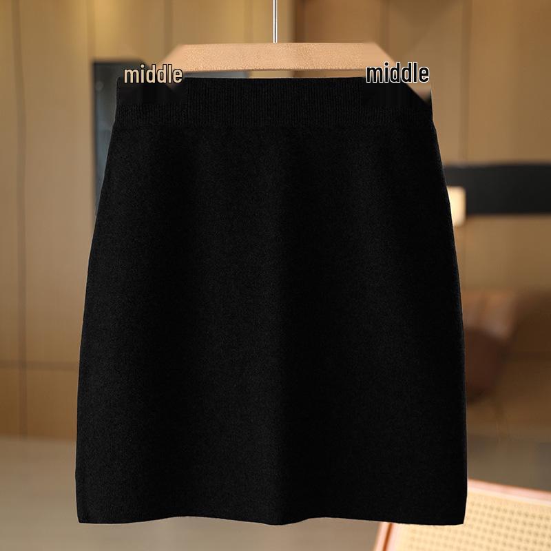 Women's High Waist Pure Wool Cashmere Knitted Skirt - Sexy, Slim Fit for Autumn/Winter
