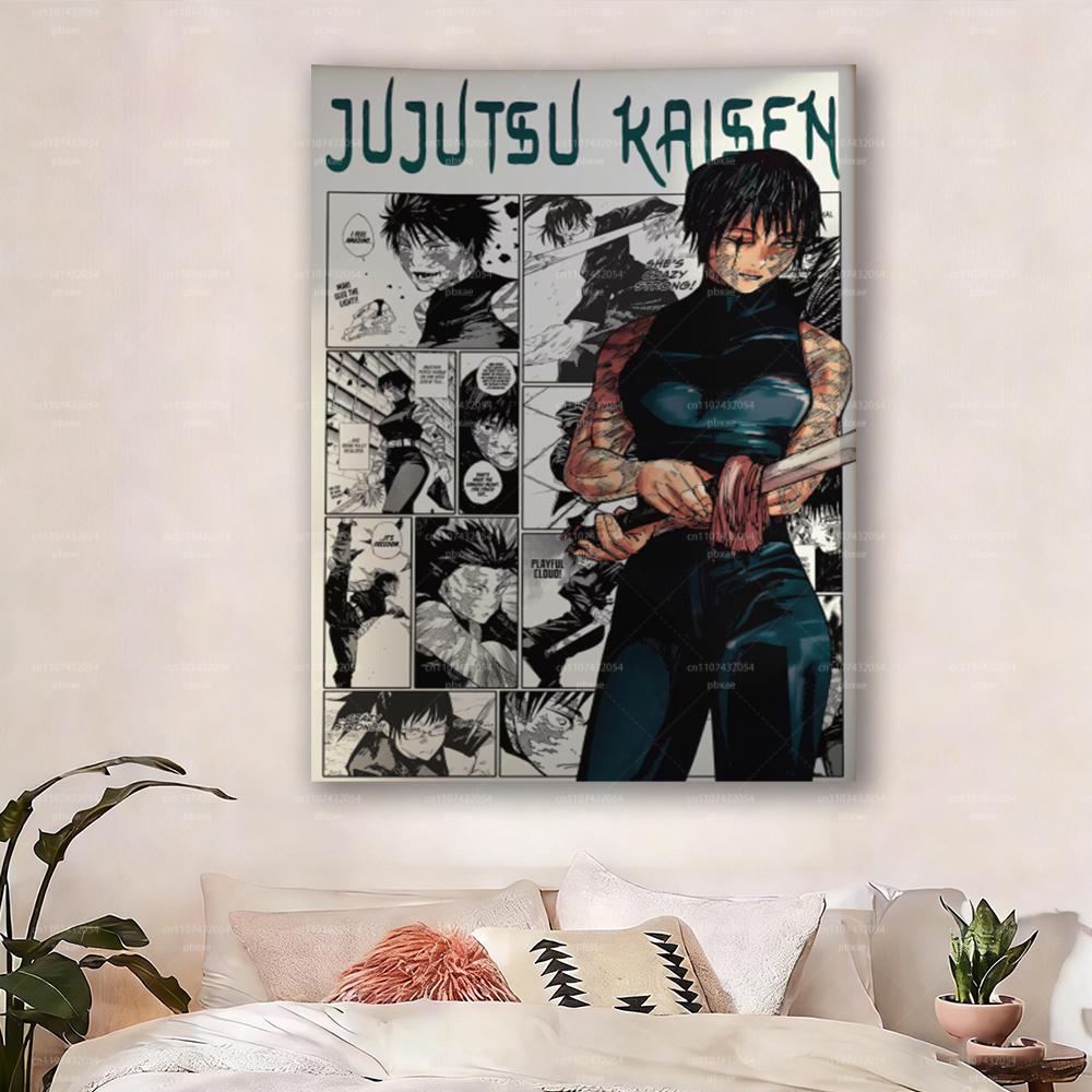 

1 шт. Гобелен на стену Jujutsu Kaisen Маки Зенин Аниме Манга Арт Настенное панно для спальни общежития гостиной Декор для фанатов 74x94cm(29x37in)