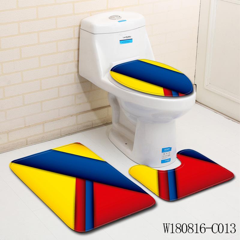 3D Color Block Bathroom Toilet Three-Piece Floor Mat Doormat Bathroom Carpet
