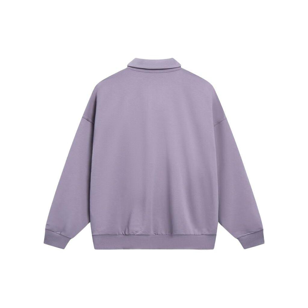 Li-Ning Striped Polo Collar Sweatshirt Unisex Tops Smoky-Grey Purple AWDT159-2