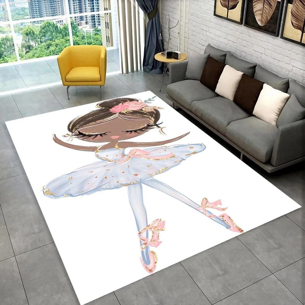 Cute Ballet Girl Ballerina Cartoon Area Rug,Carpet for Home Living Room Bedroom Sofa Doormat Decor,kids Play Non-slip Floor Mat