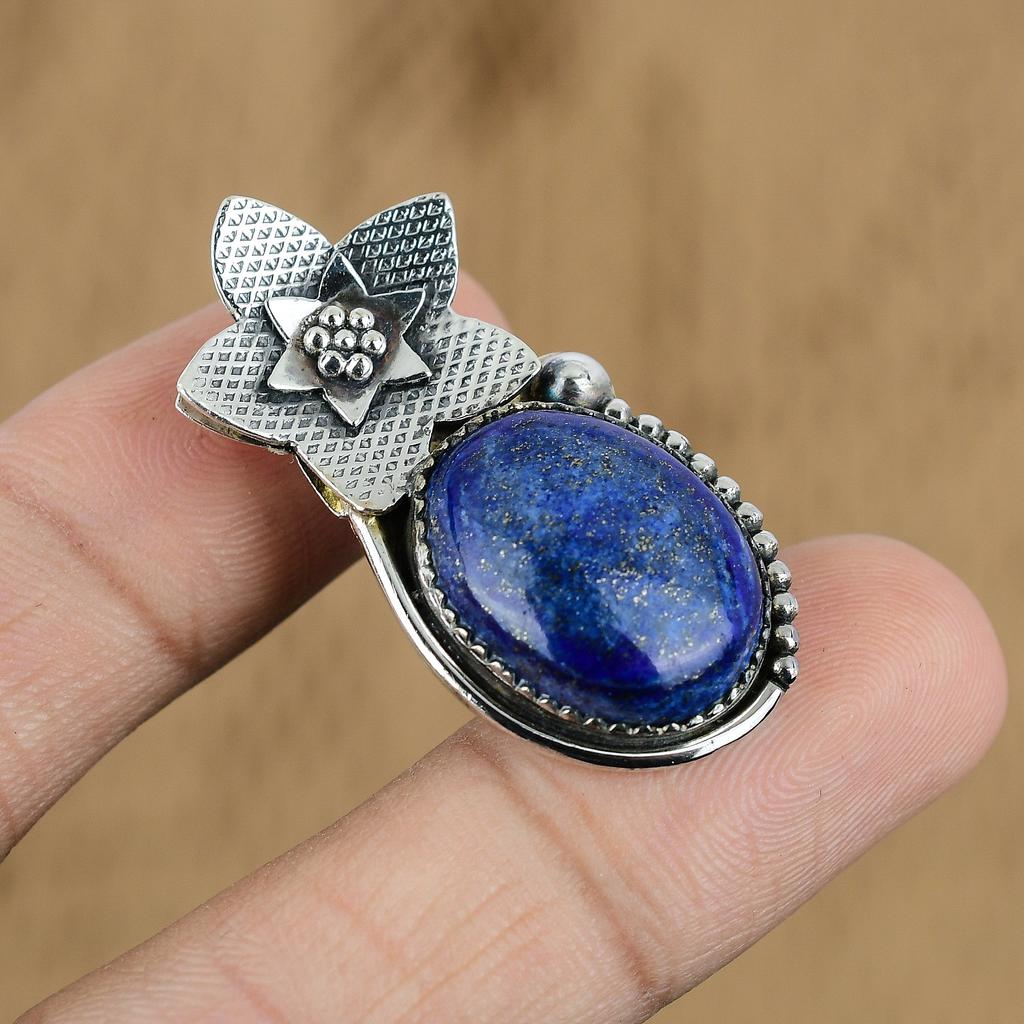Wedding Gift For Her 925 Silver Natural Lapis Lazuli Gemstone Pendant Flower