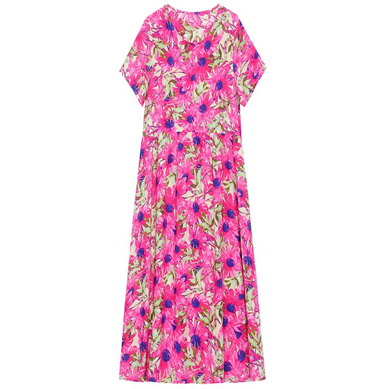 Elegant Long Dresses Women Summer Casual Short Sleeve Vintage Dress Korean Style O-Neck Female Clothing