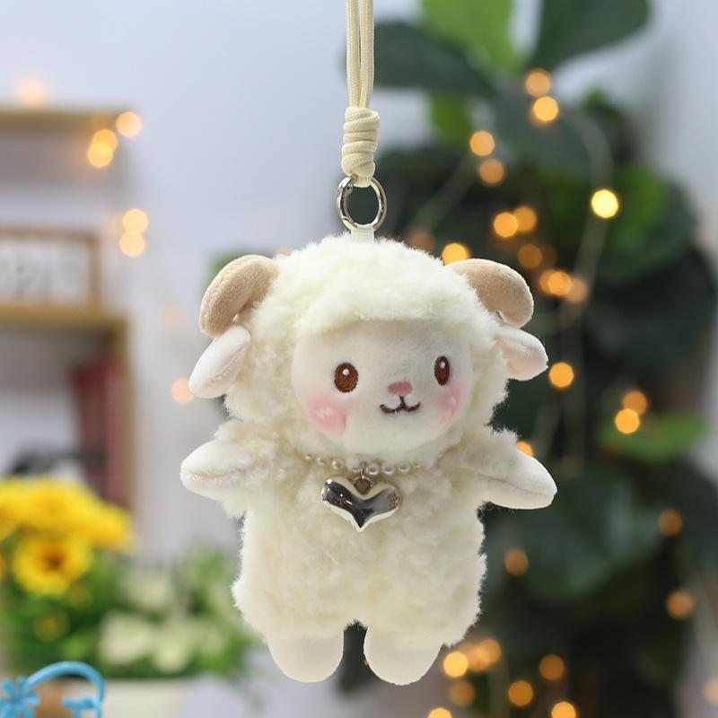 Soft Fluffy Lamb Plush Keychain with Necklace Durable Backpack Charm for Kids Birthday Holiday Souvenirs