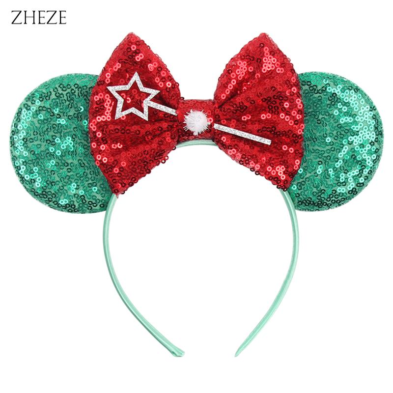 Disney Mickey Uszy Opaska z Cekinami 5" Kokarda Zamek Fajerwerki Opaska do Włosów Dla Dziewczynek Dzieci Featival Impreza DIY Akcesoria do Włosów
