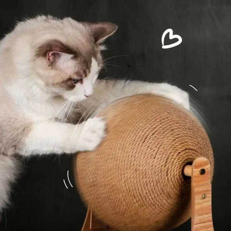 Solid Wood Wear Resistant Cat Scratcher 2-in-1 Sisal Scratching Ball Board Paw Grinding Toy For Home Cats Daily Pet Accessory