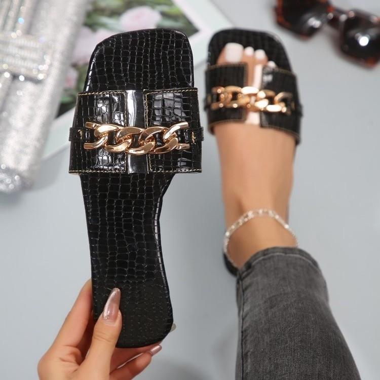 

Модные женские тапочки 2025 Новые летние модные сандалии на плоской подошве Роскошные уличные пляжные тапочки Тренд Женская обувь Шлепанцы Женские шлепанцы 36 чёрный