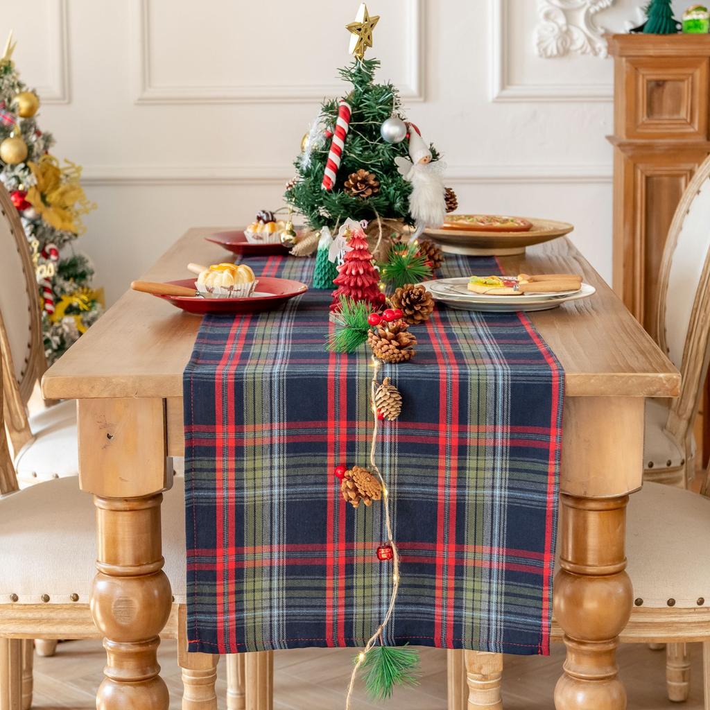 Christmas Table Runner,Red Black Grid Christmas Home Decoration For Festival Gifts Table Cover Runner