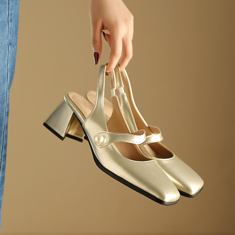Women's high-heeled sandals spring and summer new simple and comfortable thick heel large size light mouth bag head sandals