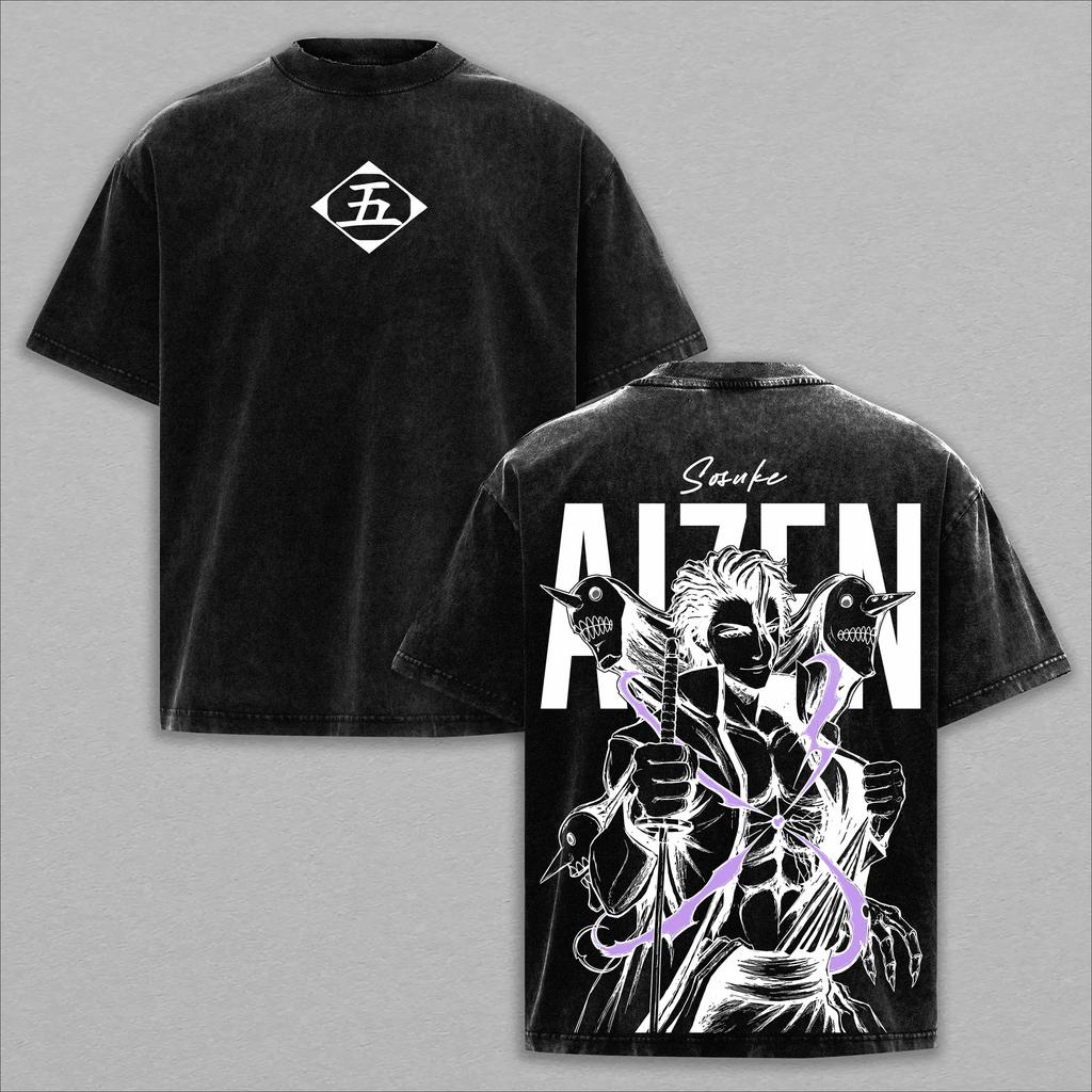 BLEACH Aizen Sousuke T Shirt Anime Vintage Washed Y2k Oversized T-shirt Men Women Clothing Summer Short Sleeve Polyester Tees Tops