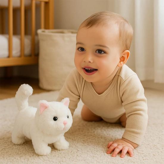 Kids Realistic Plush Cat Toy Lifelike Kitten Plushie Doll Toddlers Boys Girls Educational Simulation Animal Toy Holiday Birthday Gift