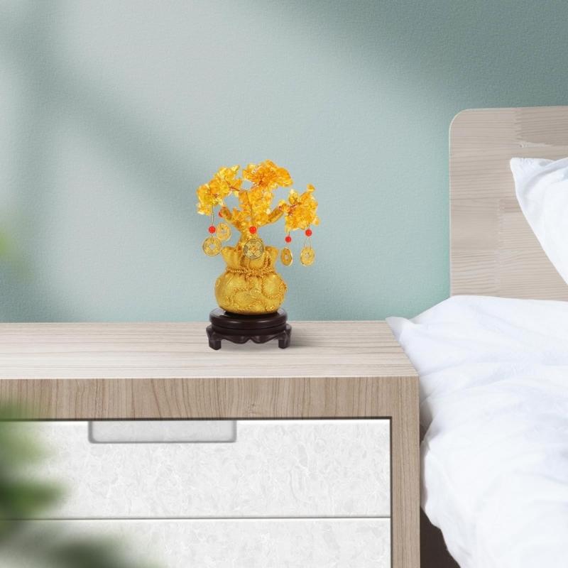 Exquisitedly Money Tree Ornament with Yellow Crystals for Wealth and Success Ideal Housewarming Gift