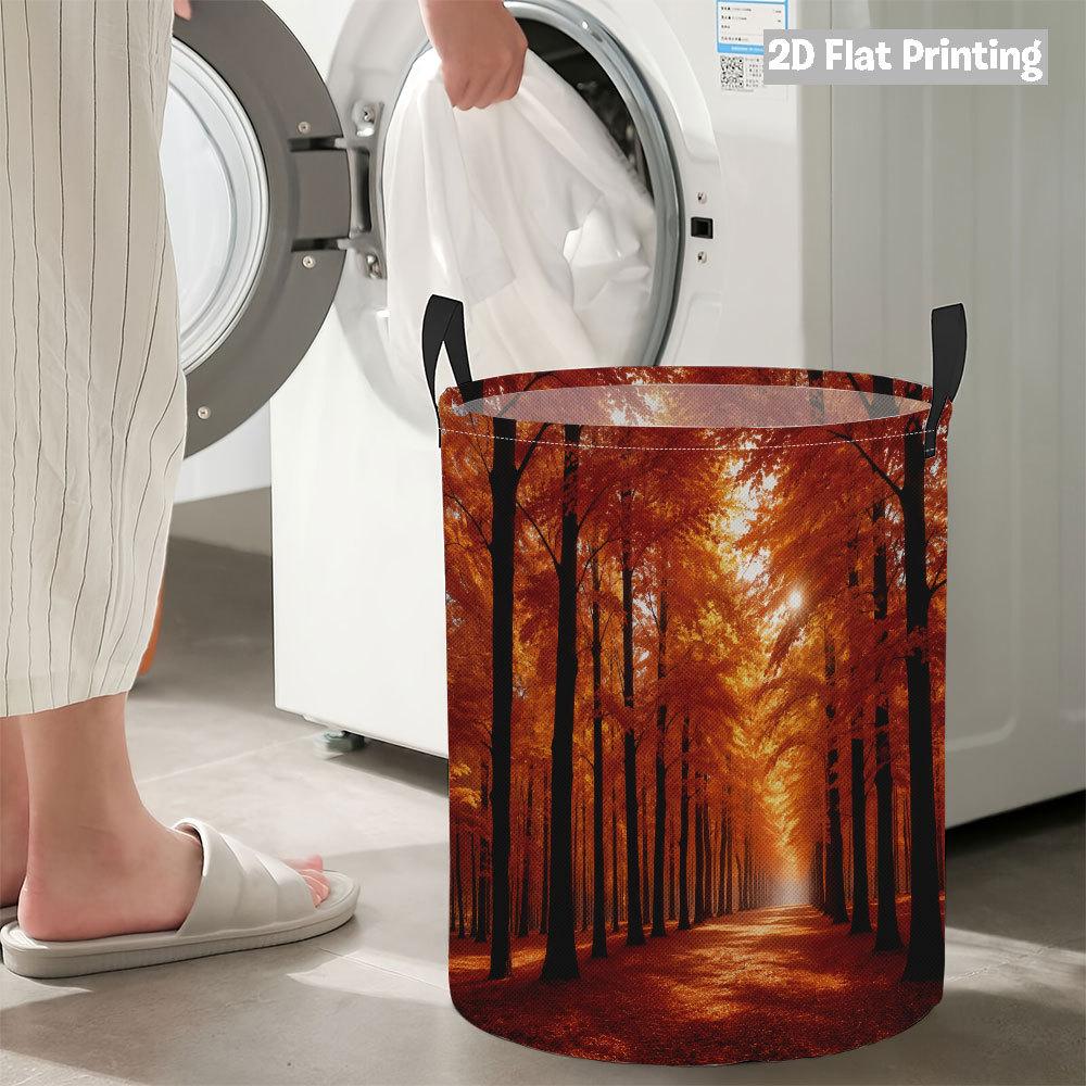 Collapsible Laundry Basket Large Round Waterproof Fabric Hamper Dirty Clothes Storage Bin Toy Organizer with Handles