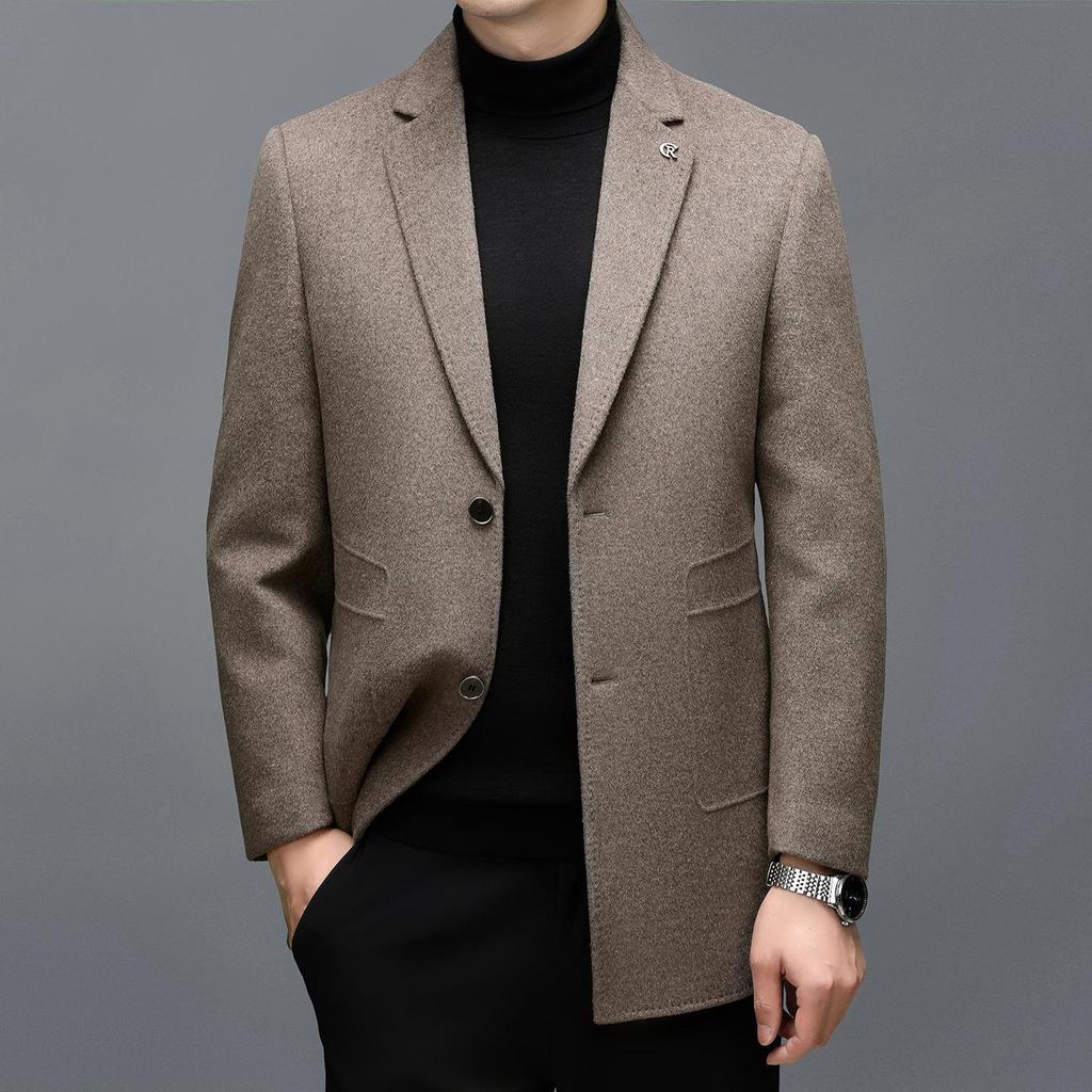 Herren Mittellanger High-End Kaschmirmantel mit abnehmbarem Daunenfutter und Anzugkragen für Herbst/Winter.