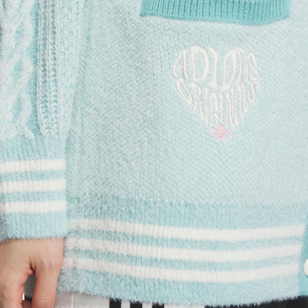 Adidas Originale SS24 V-Day Bestickter Buchstaben Colorblock Lässiger Strickpullover Damen Oberteile Mintgrün JE8281