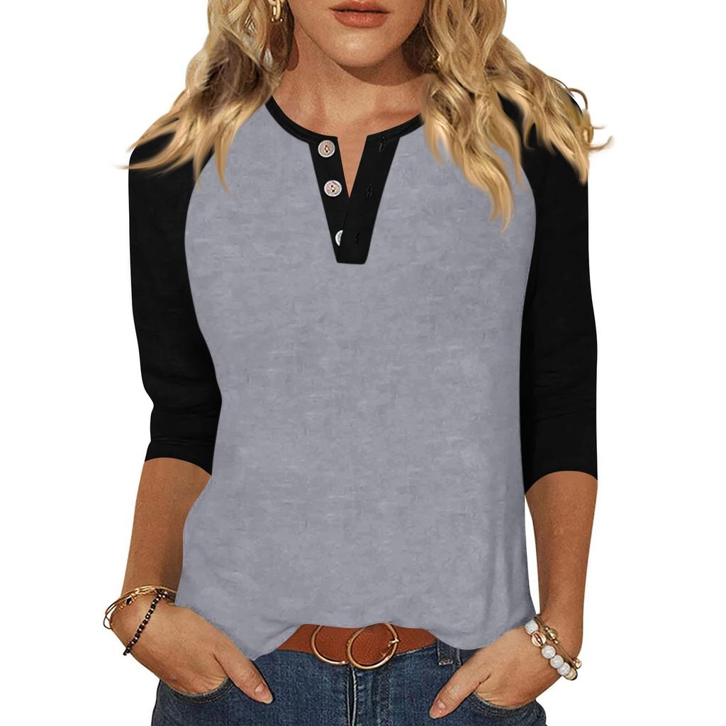 Women's T Shirt Print Button 3/4 Sleeve Daily Weekend Fashion Basic V- Neck Regular Top