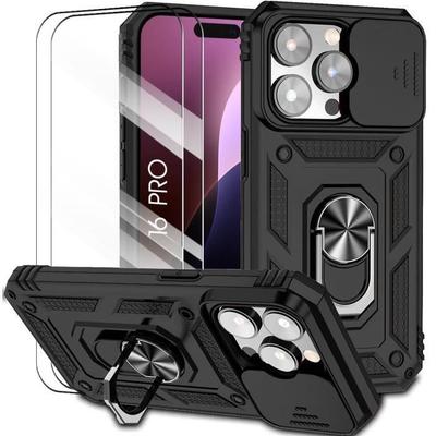 Protective Case - BOOLING - for iPhone 16 Pro - Shockproof - Rotating Stand - Black