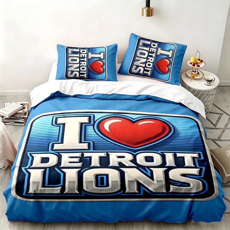 Zestaw 3-częściowy Detroit Lions Idealny do sypialni Wygodny zestaw pościeli zawiera poszewkę na kołdrę i dwie poszewki na poduszki Idealny prezent urodzinowy lub świąteczny
