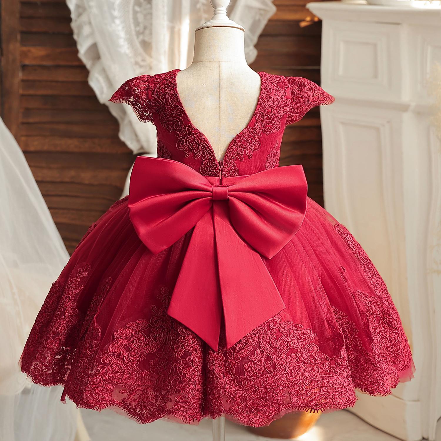 

Вечернее платье для маленьких девочек, элегантное кружевное платье с открытой спиной на день рождения, свадебное платье принцессы с бантом для малышей, рождественское платье для детей 1-5 лет