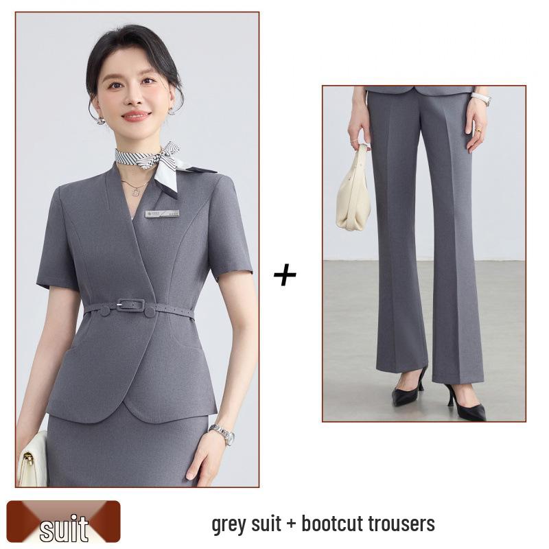 Women's Summer Short-Sleeved Professional Suit - Elegant Workwear for Hotel, Jewelry Store, and Salon Reception