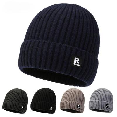 New Autumn and Winter Men's Knitted Hat Going Out Cold-proof Fleece Ear Protection Hat Youth Fashion Sticker Pullover Hat